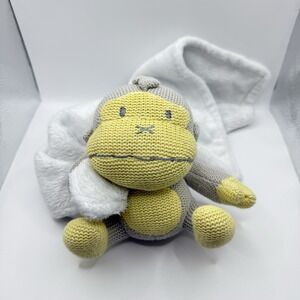 Baby Bum Monkey Lovey Grey&Yellow White Security Blanket Knit Stuffed Animal Toy